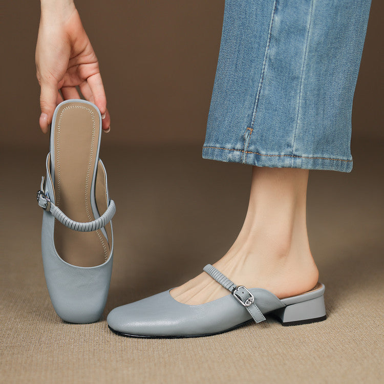 Mules Mary Jane de cuero genuino Novie