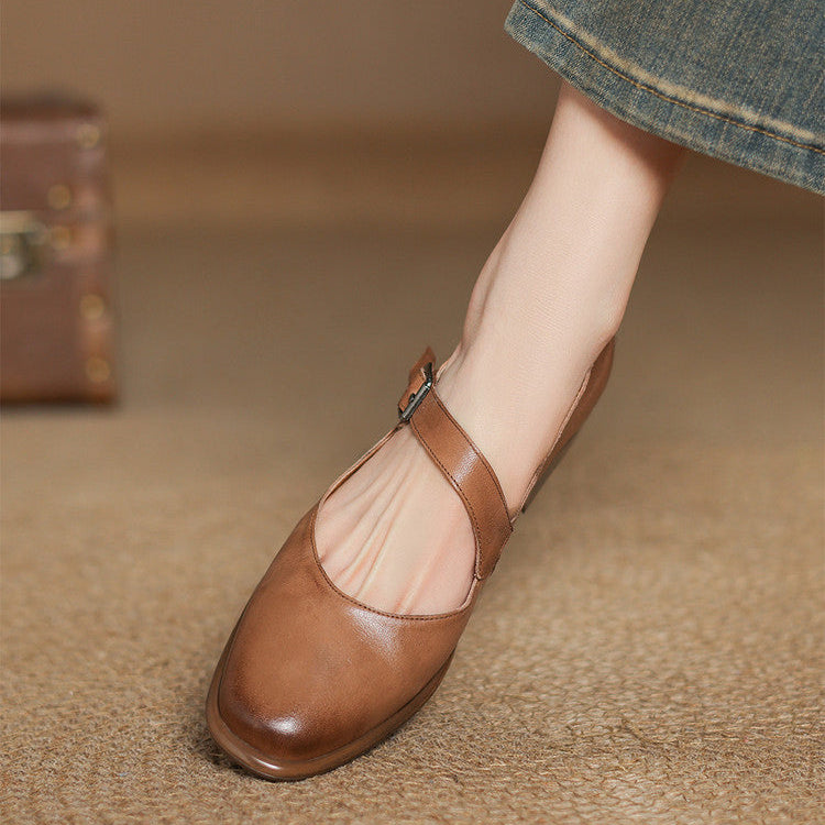 Remy Mary Jane-ballerina's van echt leer met amandelneus