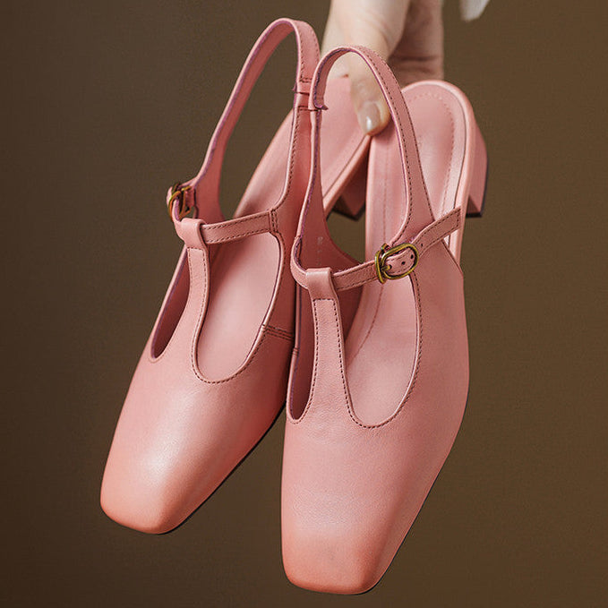 Tacones Reve de cuero genuino con tira en T
