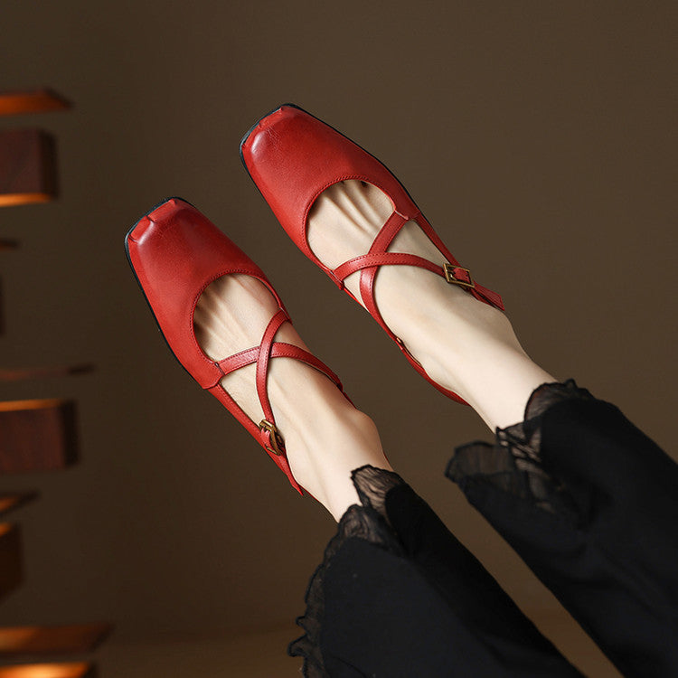 Gisel flache Schuhe aus echtem Leder mit gekreuzten Riemen