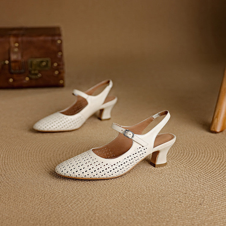 Escarpins slingback ajourés en cuir véritable Bela