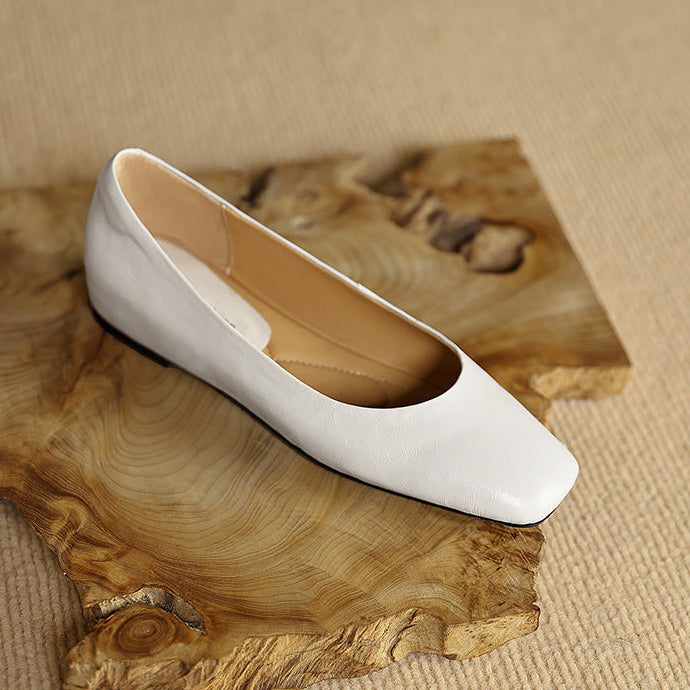 Zapatos planos Roma de cuero genuino con punta cuadrada