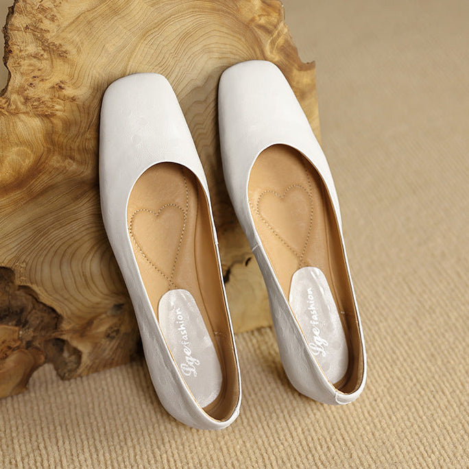 Zapatos planos Roma de cuero genuino con punta cuadrada