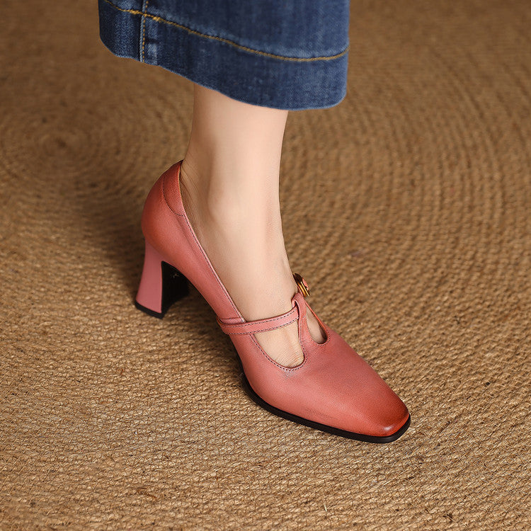 Zapatos de tacón Elodie de piel auténtica con tira en T
