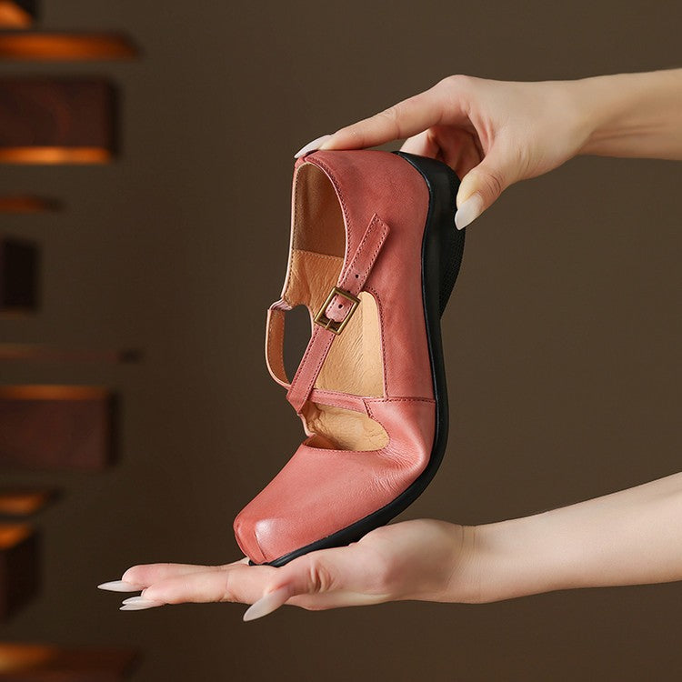 Gisel flache Schuhe aus echtem Leder mit gekreuzten Riemen