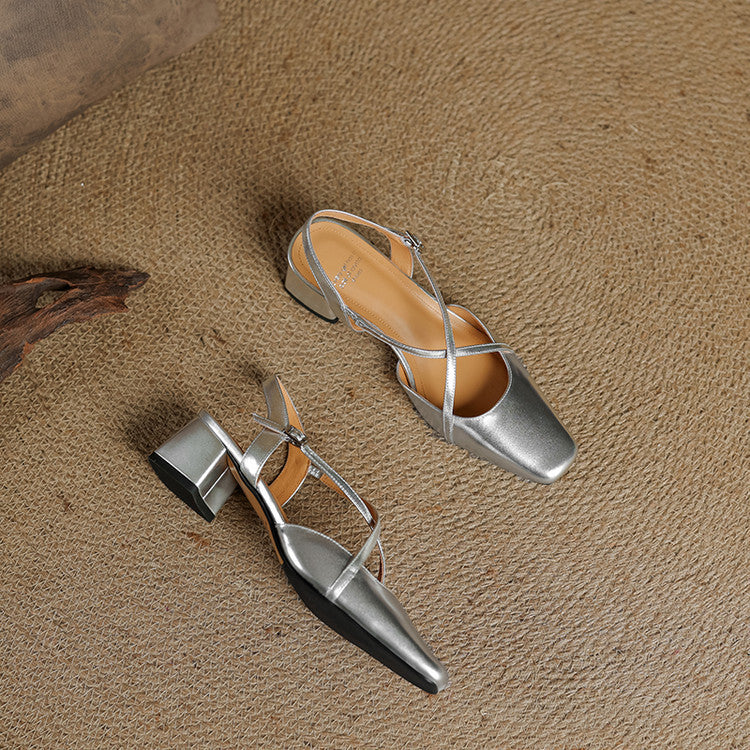 Klea slingback-högklackar i äkta läder med korsande remmar