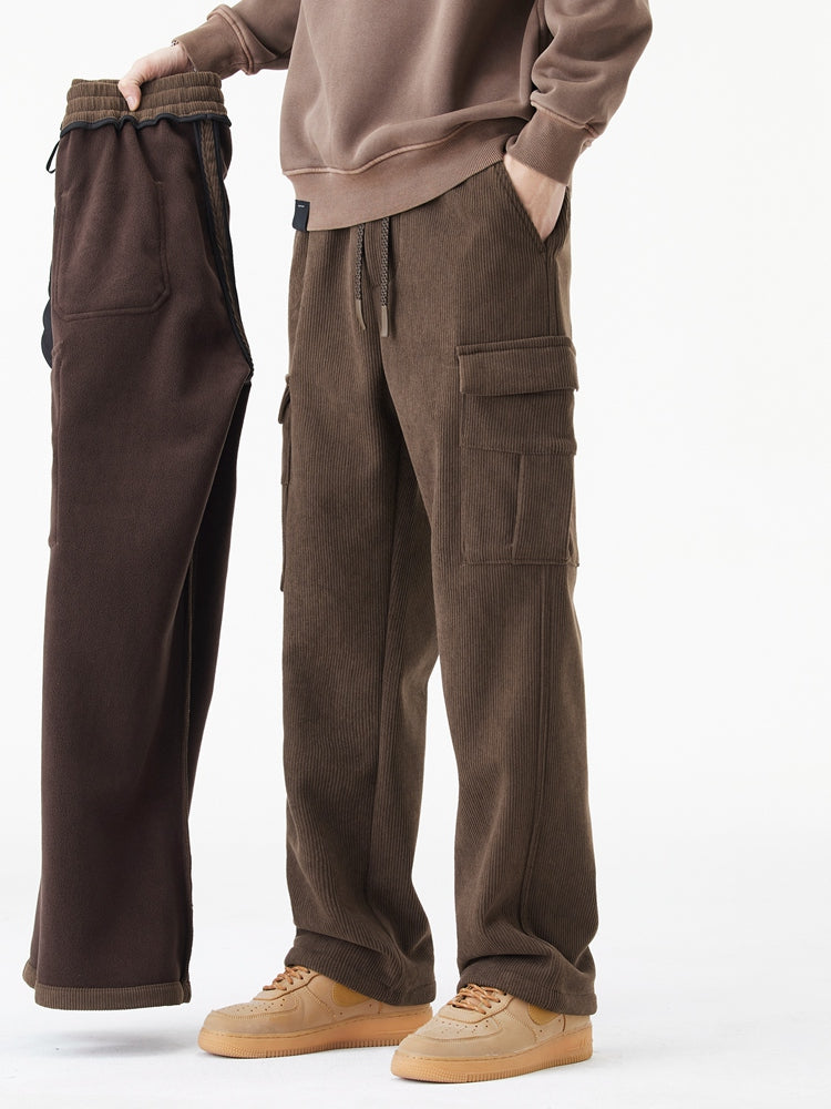 Pantalon urbain en velours côtelé et polaire