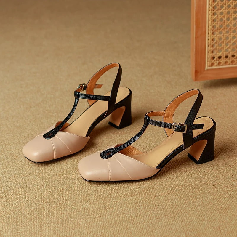 Tacchi slingback Olaya in vera pelle con cinturino a T