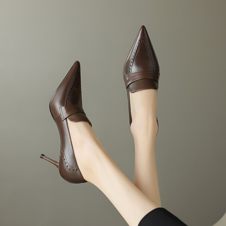 Zapatos de tacón Nyla de cuero genuino con punta afilada