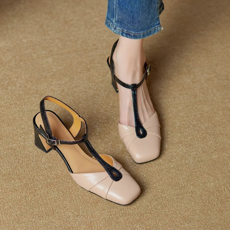 Tacchi slingback Olaya in vera pelle con cinturino a T