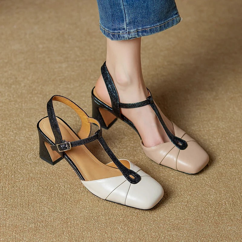Olaya Slingback-Pumps aus echtem Leder mit T-Riemen