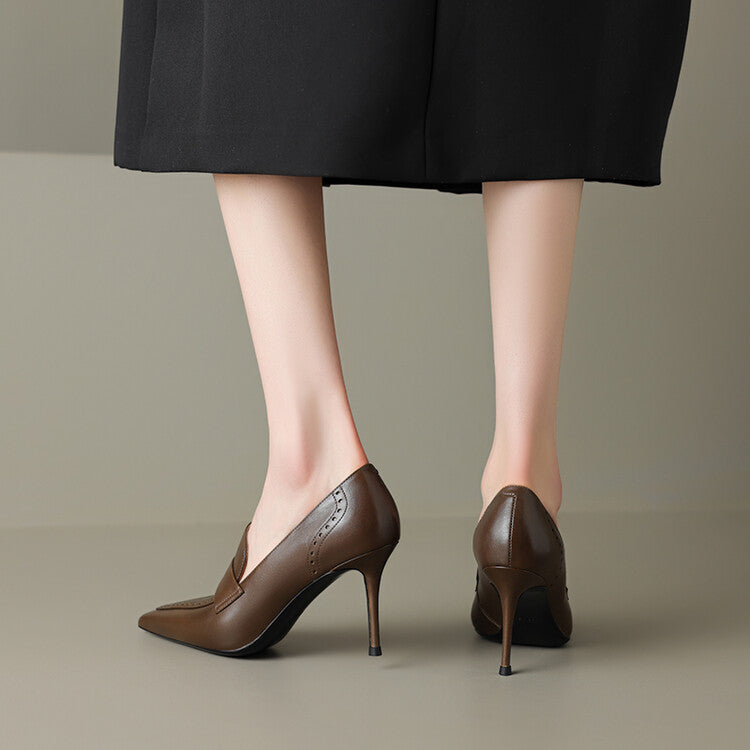 Zapatos de tacón Nyla de cuero genuino con punta afilada