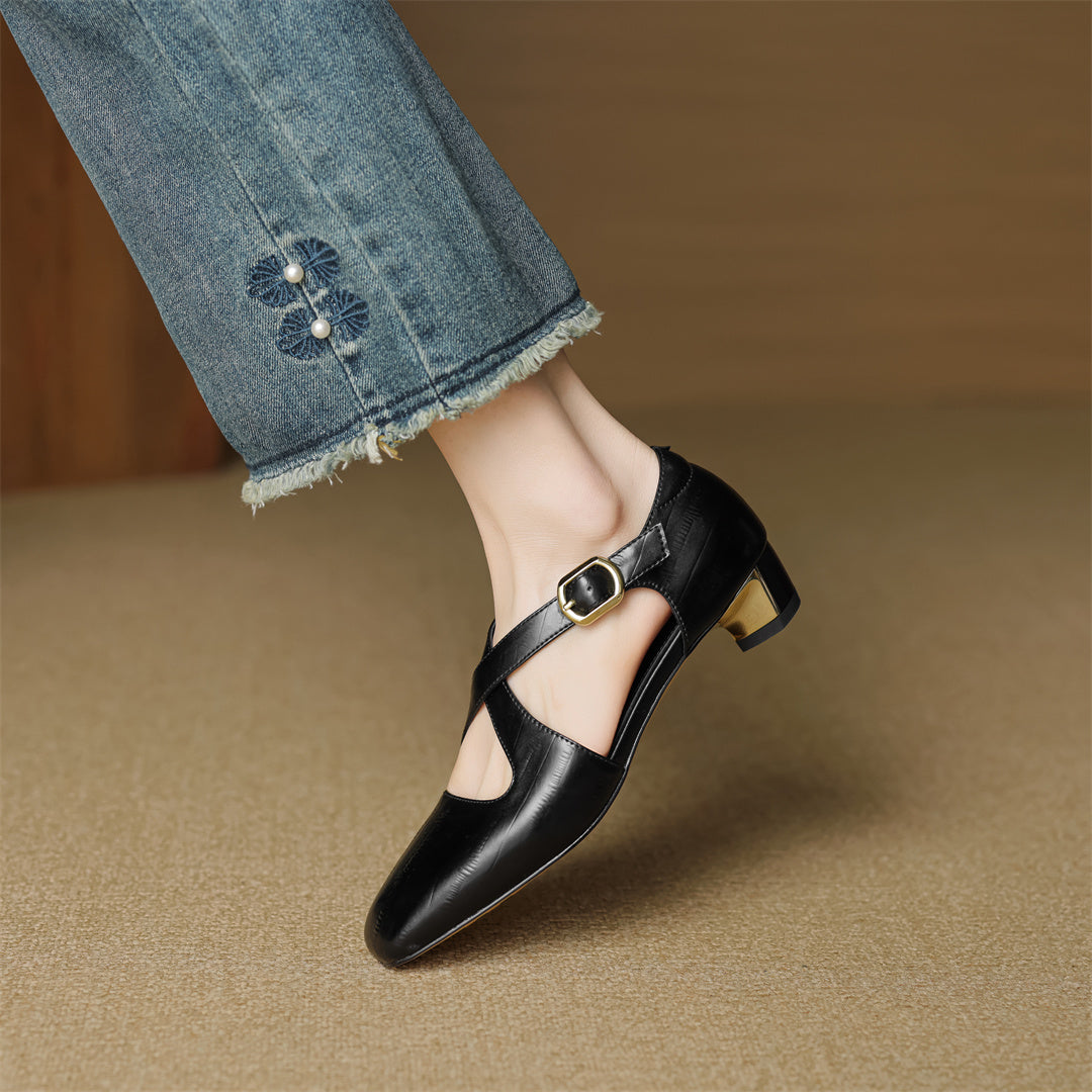 Zapatos de tacón Rela de cuero genuino con tiras cruzadas