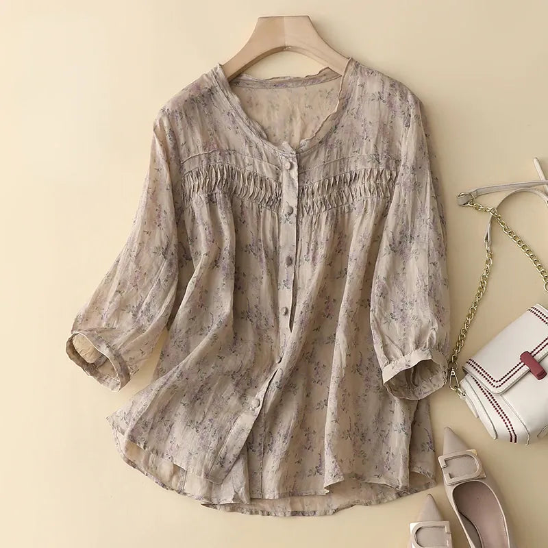 Blusa Naomi arricciata in tessuto weave