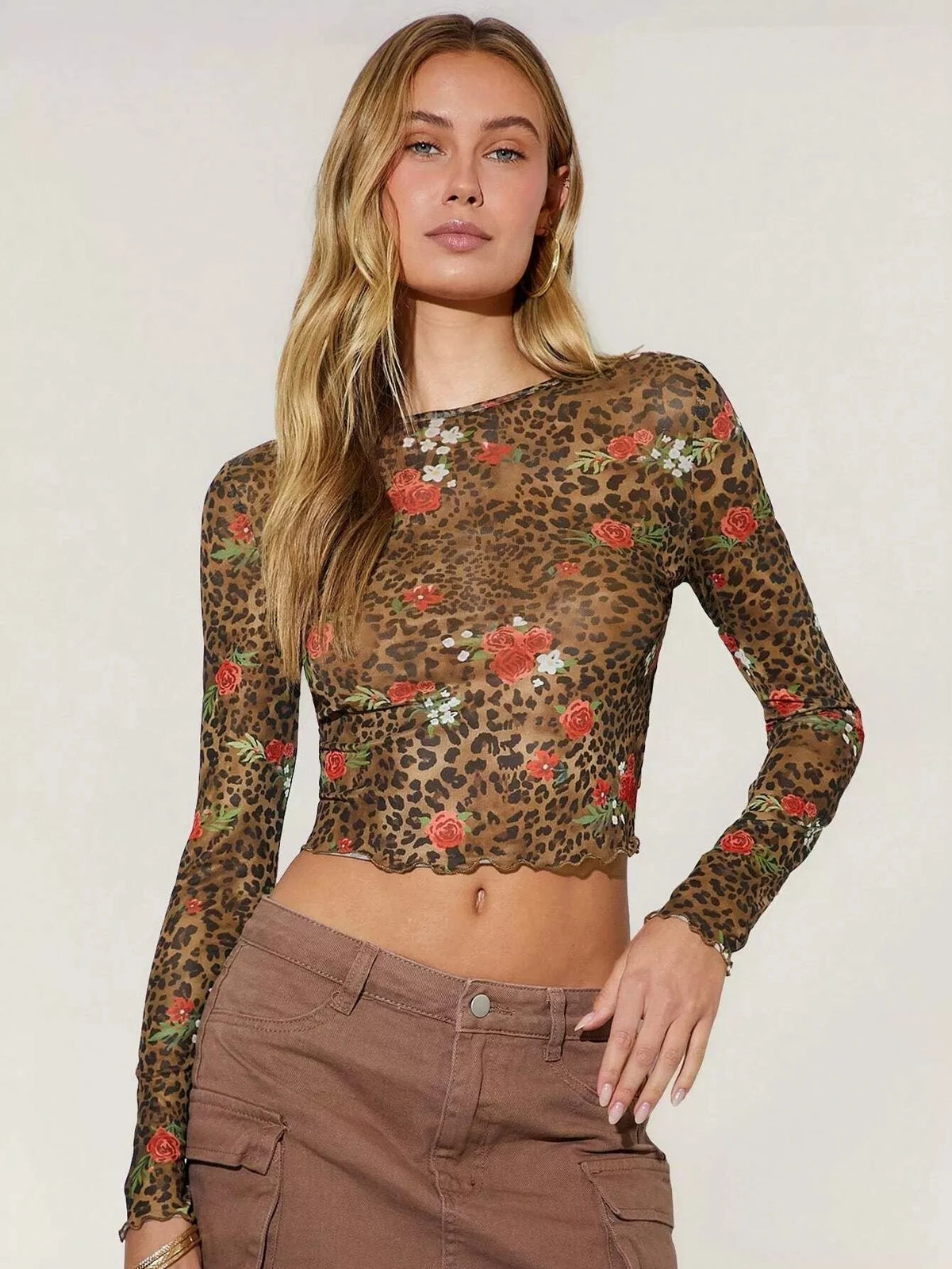 FIORELLA LEOPARD MESH TOP