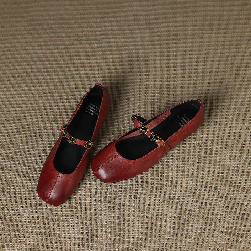 Bailarinas Mary Jane Rosie de cuero genuino