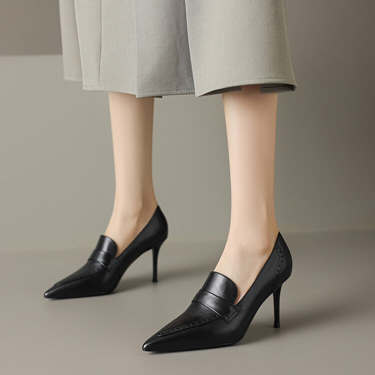Zapatos de tacón Nyla de cuero genuino con punta afilada