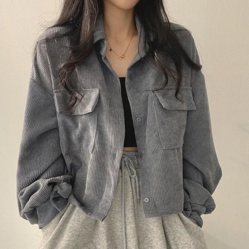Casaco de Veludo Cotelhado Oversized Heather