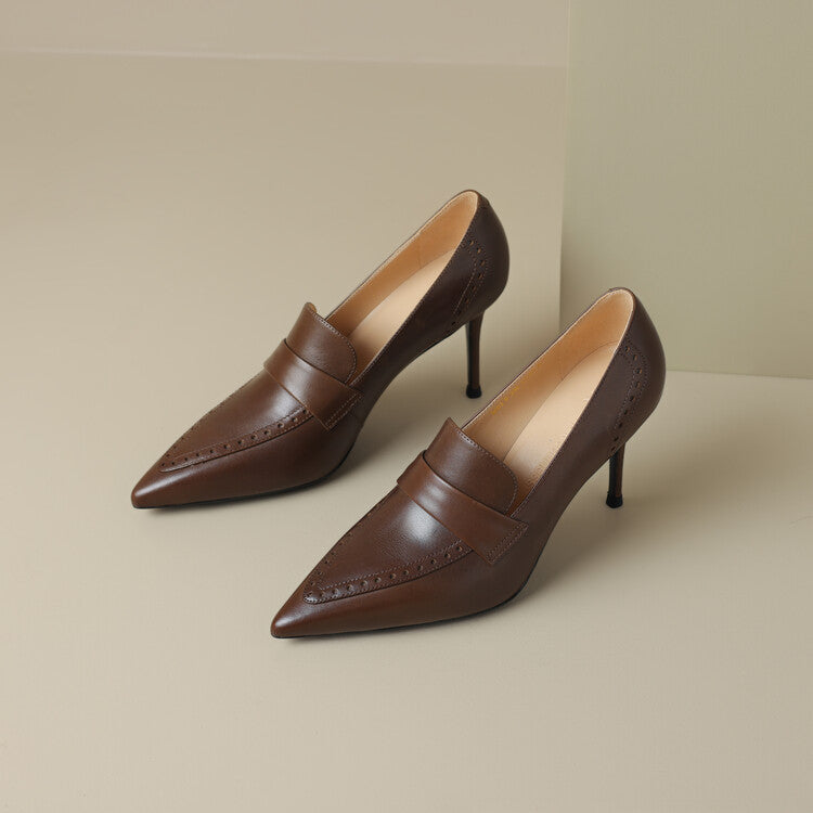 Zapatos de tacón Nyla de cuero genuino con punta afilada