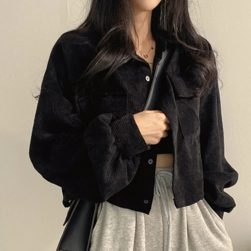 Casaco de Veludo Cotelhado Oversized Heather