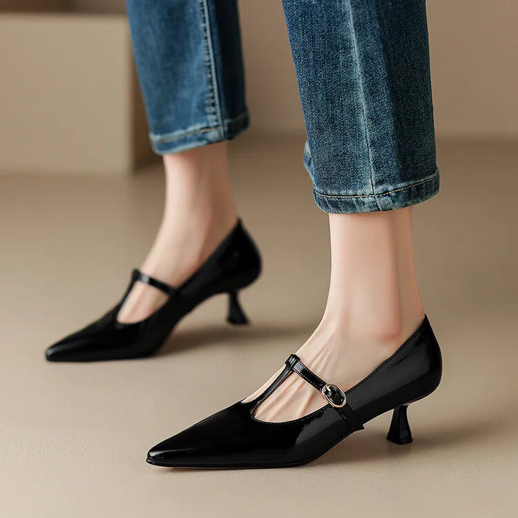 Tacones Ileen de cuero genuino