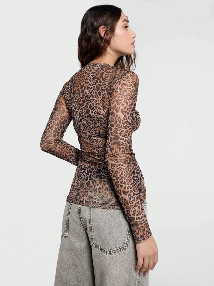 VIOLETTA LEOPARD MESH TOP