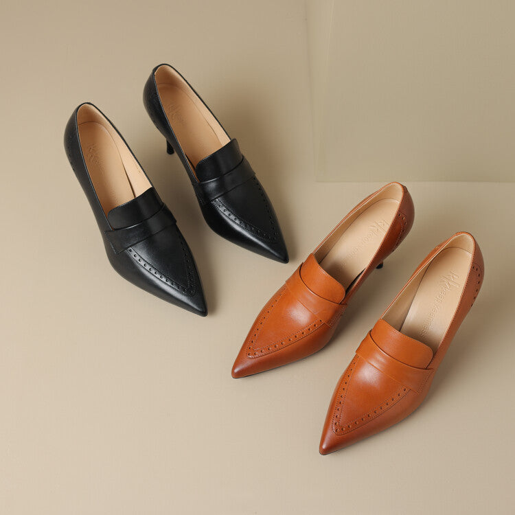 Zapatos de tacón Nyla de cuero genuino con punta afilada