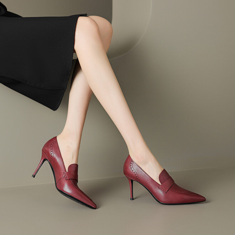 Zapatos de tacón Nyla de cuero genuino con punta afilada