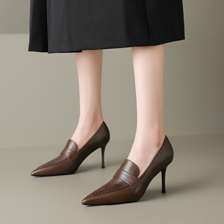 Zapatos de tacón Nyla de cuero genuino con punta afilada