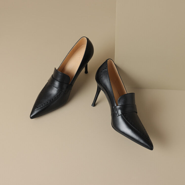 Zapatos de tacón Nyla de cuero genuino con punta afilada