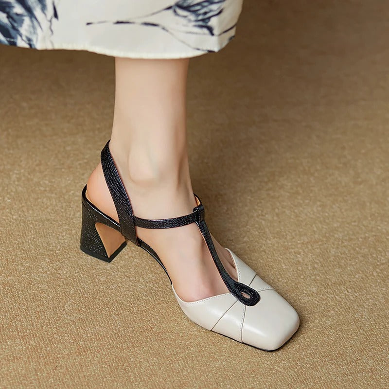 Olaya Slingback-Pumps aus echtem Leder mit T-Riemen