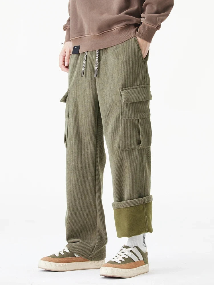 Pantalon urbain en velours côtelé et polaire