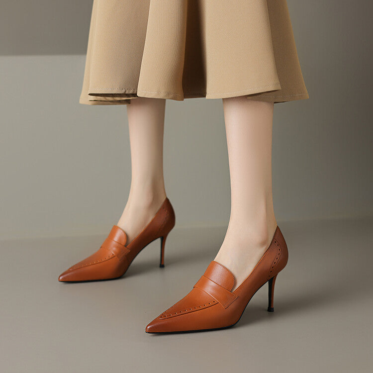 Zapatos de tacón Nyla de cuero genuino con punta afilada