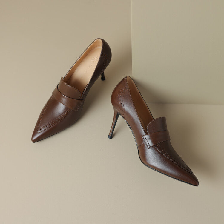Zapatos de tacón Nyla de cuero genuino con punta afilada