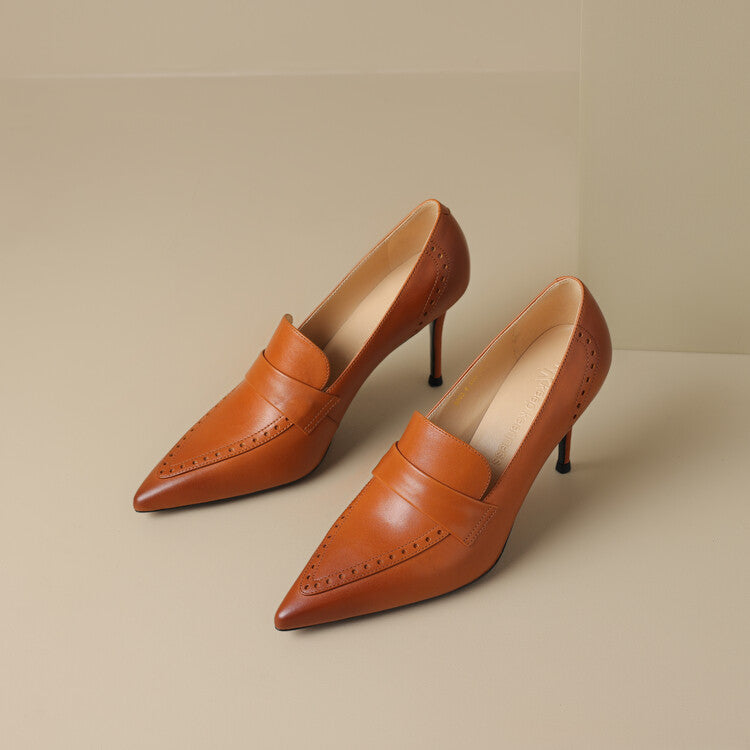 Zapatos de tacón Nyla de cuero genuino con punta afilada