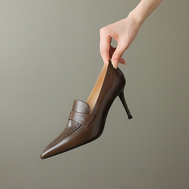 Zapatos de tacón Nyla de cuero genuino con punta afilada