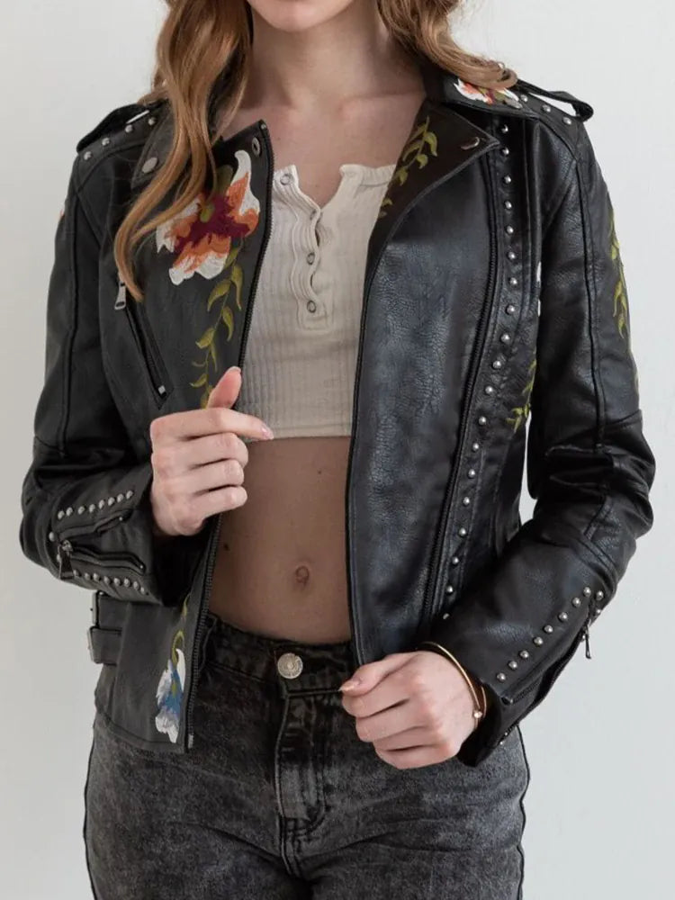 Veste motard à fleurs