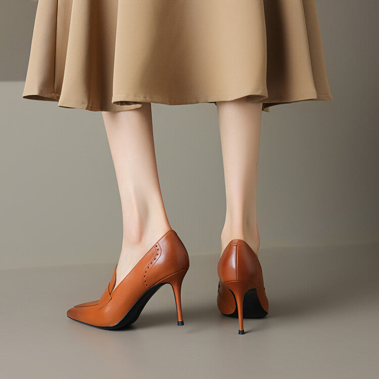 Zapatos de tacón Nyla de cuero genuino con punta afilada