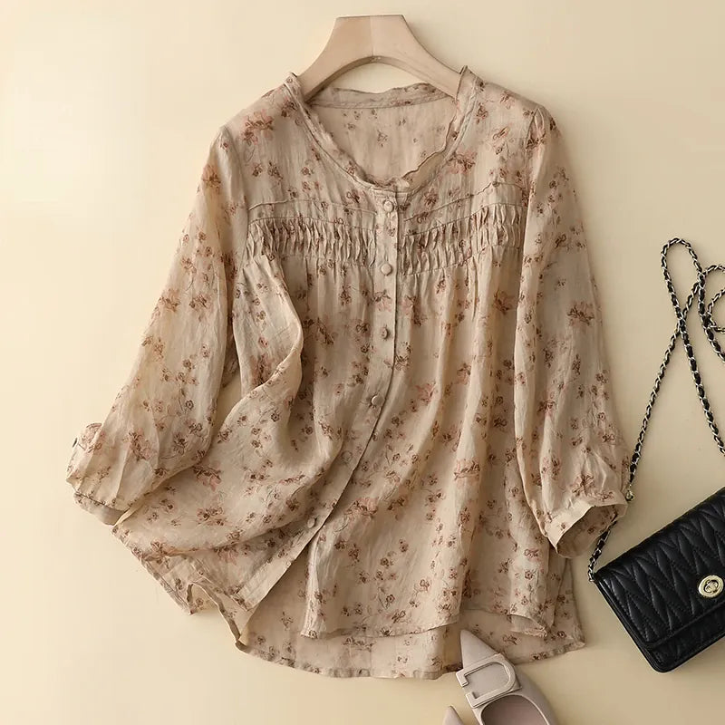 Blusa Naomi arricciata in tessuto weave