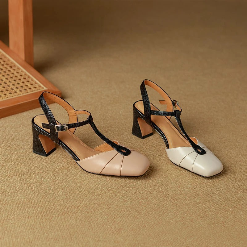 Olaya Slingback-Pumps aus echtem Leder mit T-Riemen