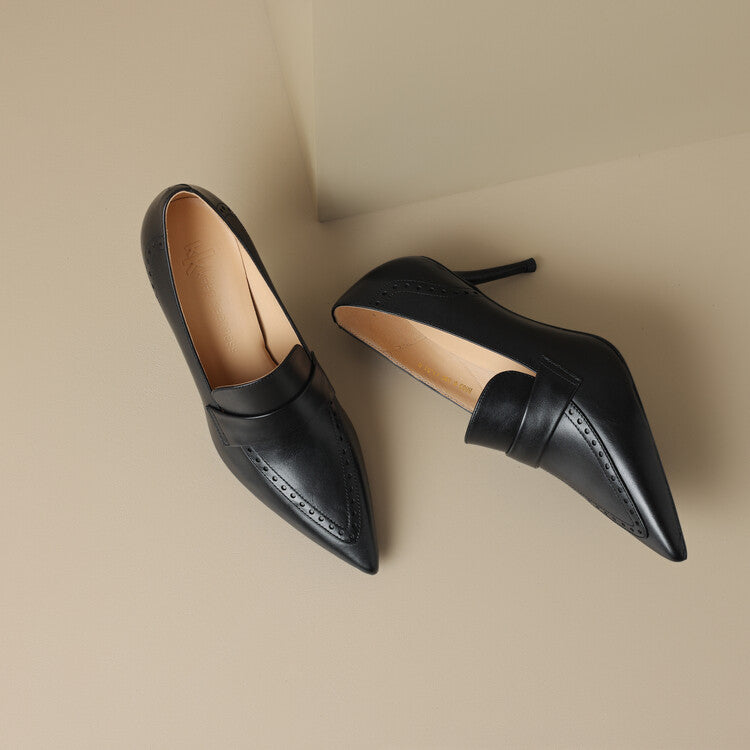Zapatos de tacón Nyla de cuero genuino con punta afilada