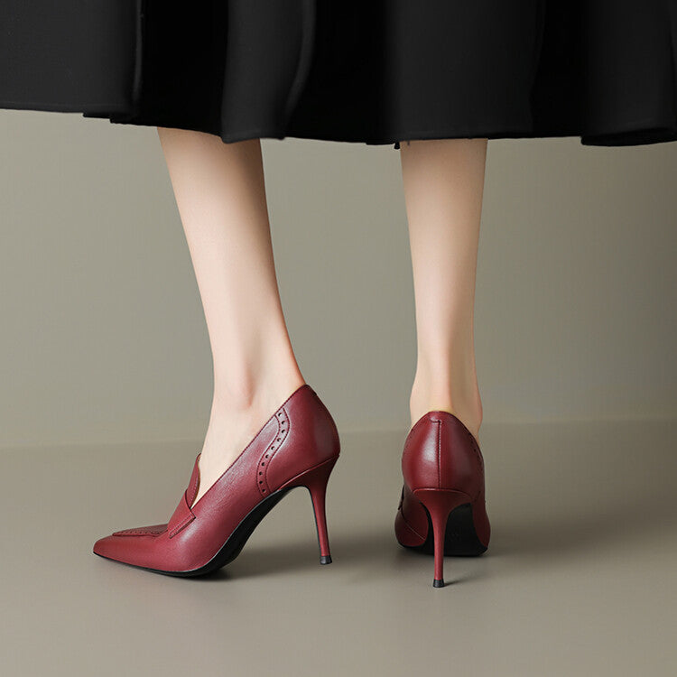 Zapatos de tacón Nyla de cuero genuino con punta afilada