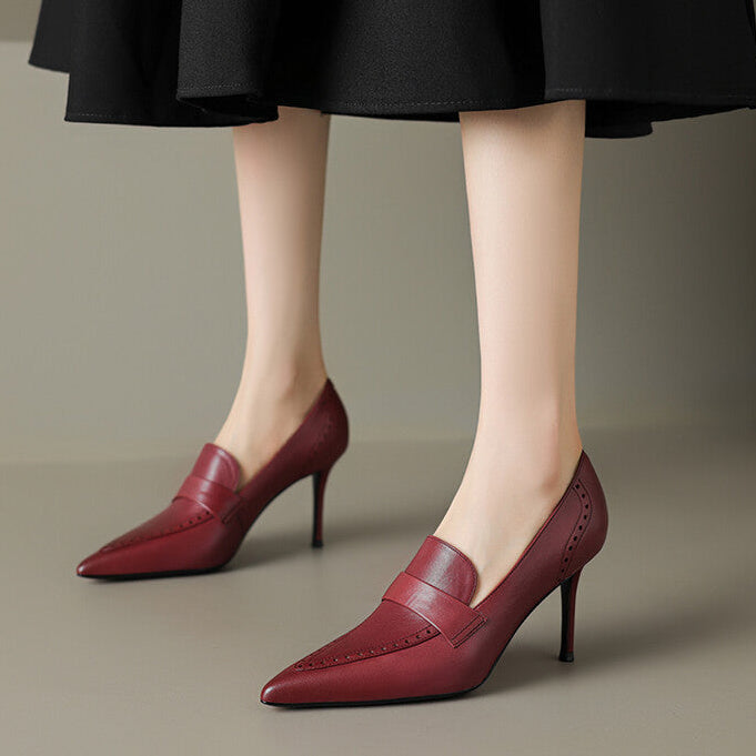 Zapatos de tacón Nyla de cuero genuino con punta afilada