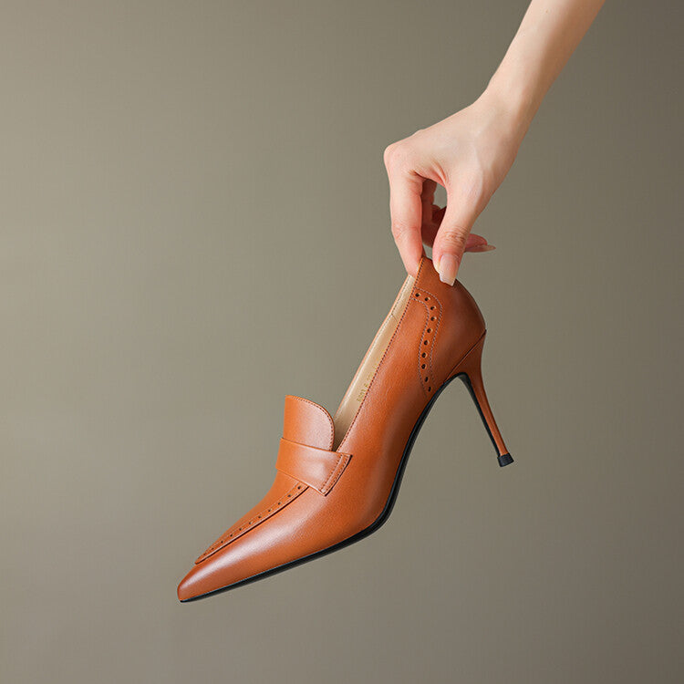 Zapatos de tacón Nyla de cuero genuino con punta afilada