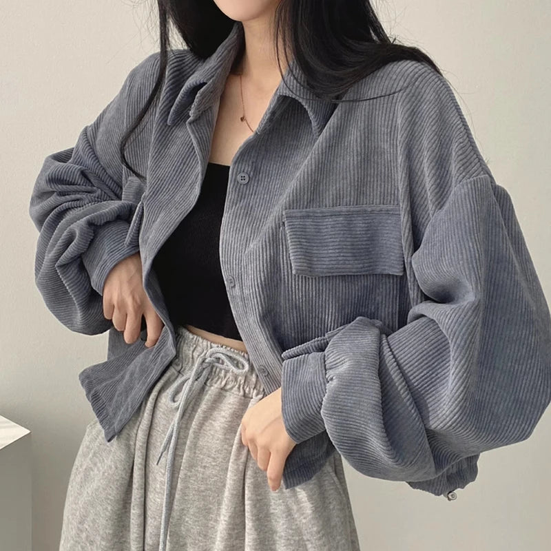 Casaco de Veludo Cotelhado Oversized Heather