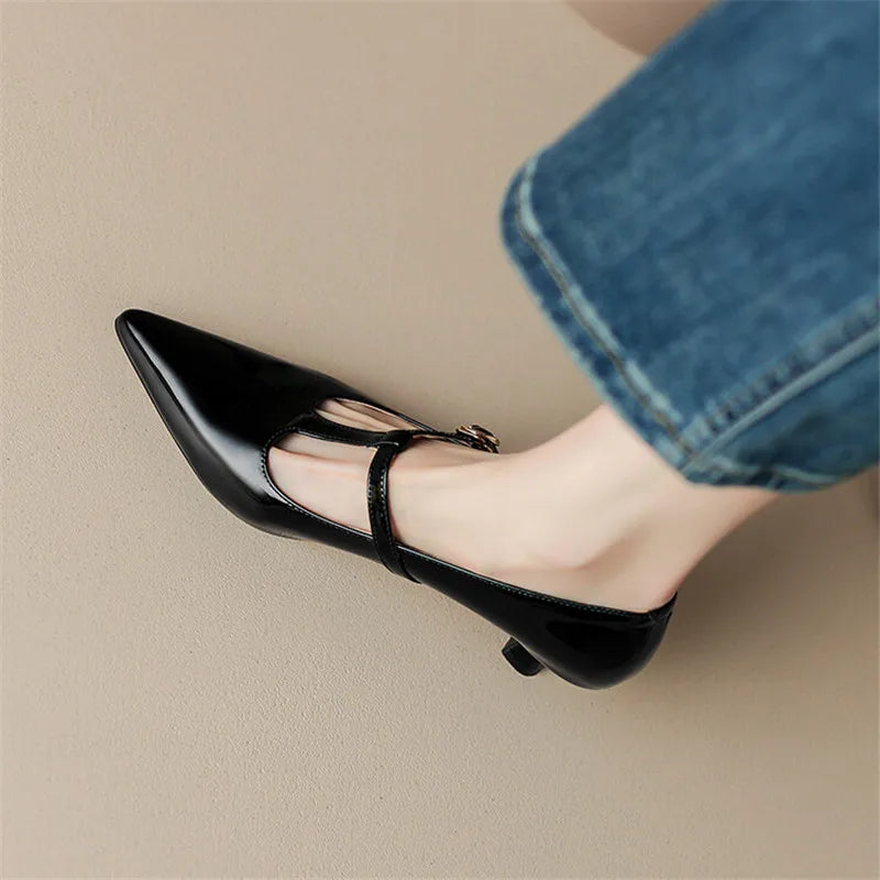Tacones Ileen de cuero genuino