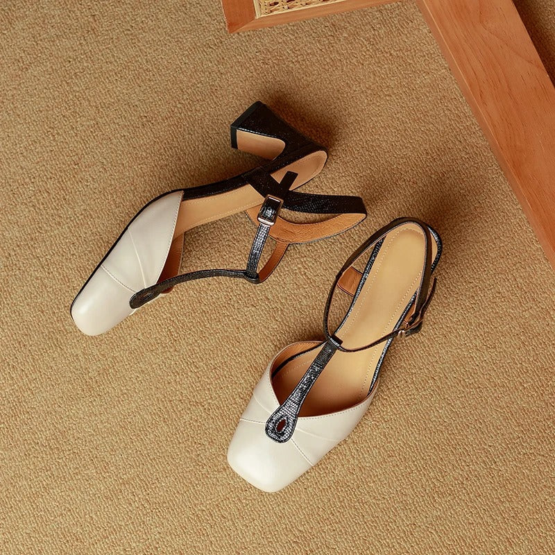Olaya Slingback-Pumps aus echtem Leder mit T-Riemen