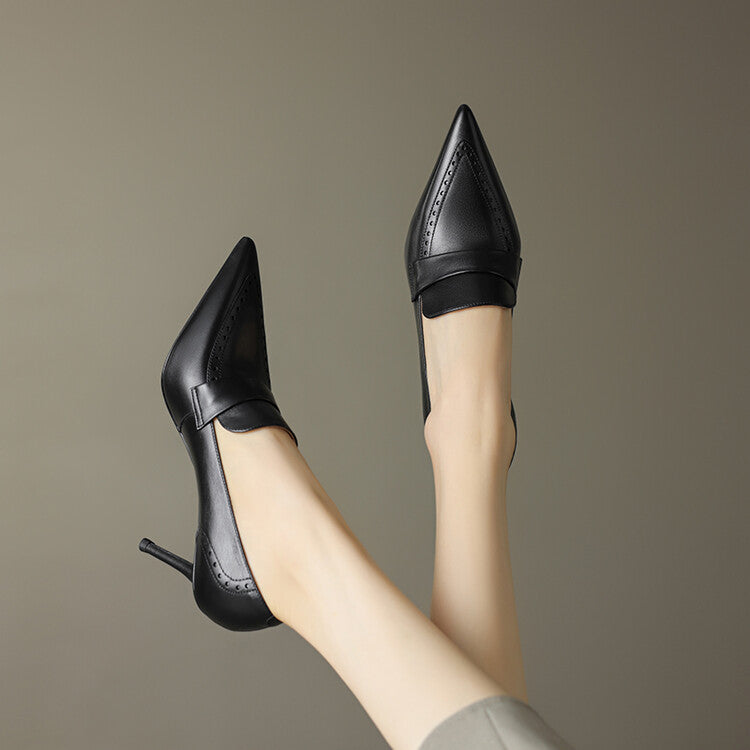 Zapatos de tacón Nyla de cuero genuino con punta afilada