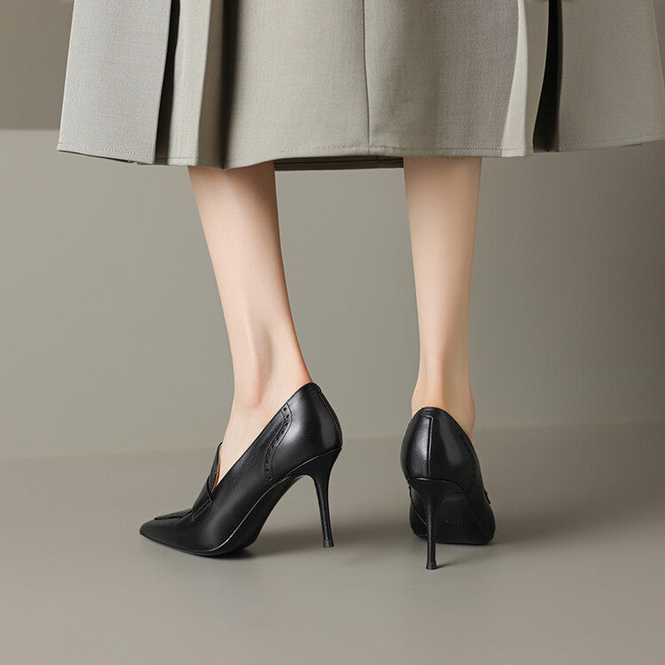 Zapatos de tacón Nyla de cuero genuino con punta afilada