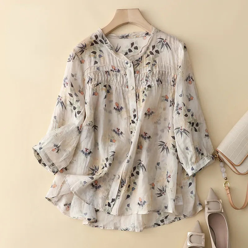 Blusa Naomi arricciata in tessuto weave